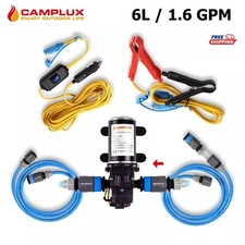 CAMPLUX 12V Water Pump Kit, 1.6 GPM 65 PSI High Pressure for Caravan, RV, Boat