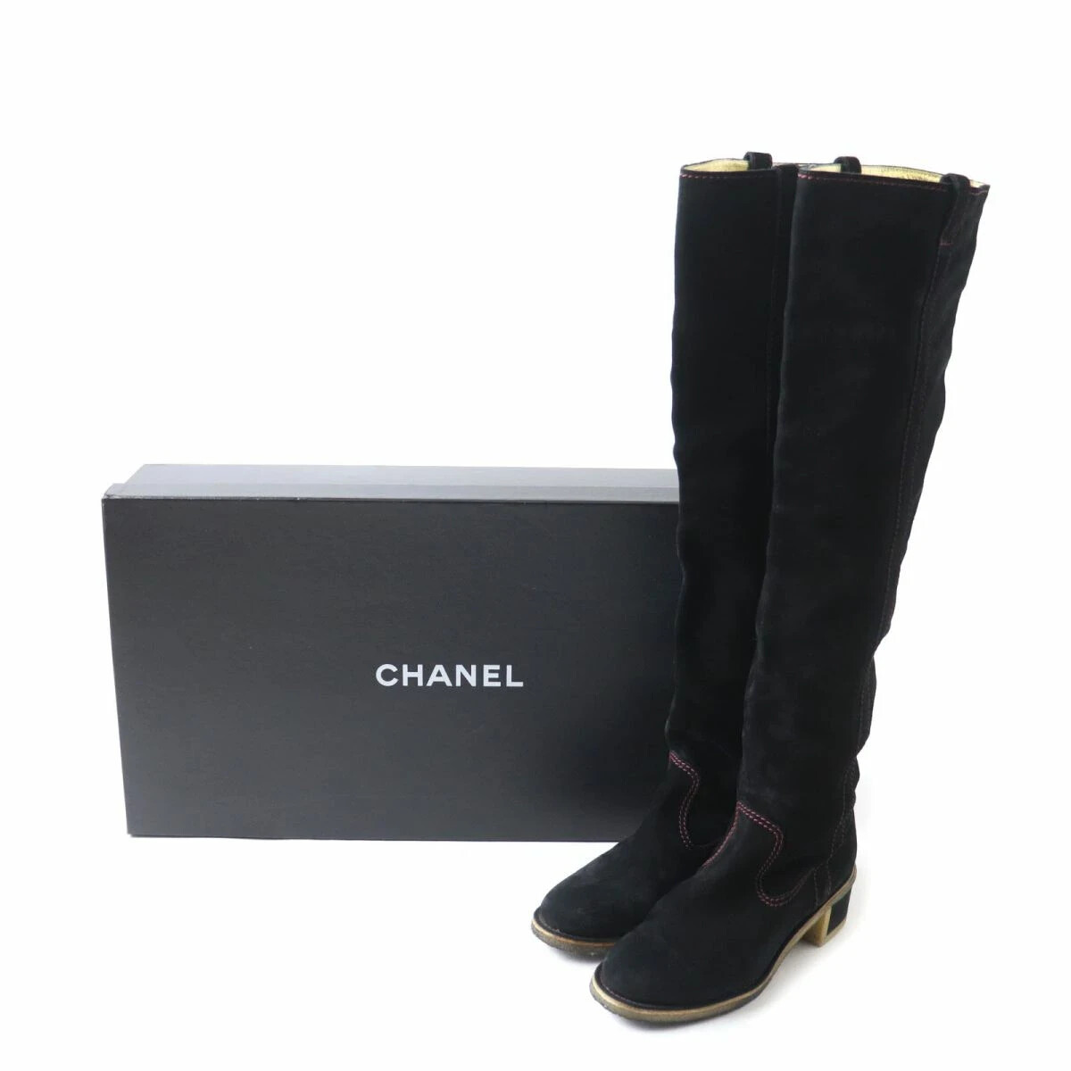CHANEL Suede Chunky heels Long Boots 36 Black Authentic CHANEL Suede Chunky heels Long Boots 36 Black Authentic
