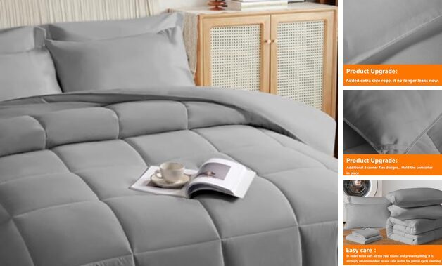 Size Comforter Set - 7 Pieces, Bed in a Bag Bedding Sets with All Queen Grey