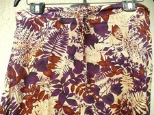 SAG HARBOR L BROWN PURPLE BEIGE FERN LEAF FLORAL ELASTIC WAIST RAYON SKIRT WOMEN