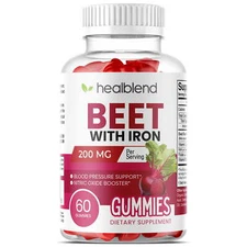 Beet Root Gummies 200mg. Nitric Oxide Booster Beets with Iron for Heart Health