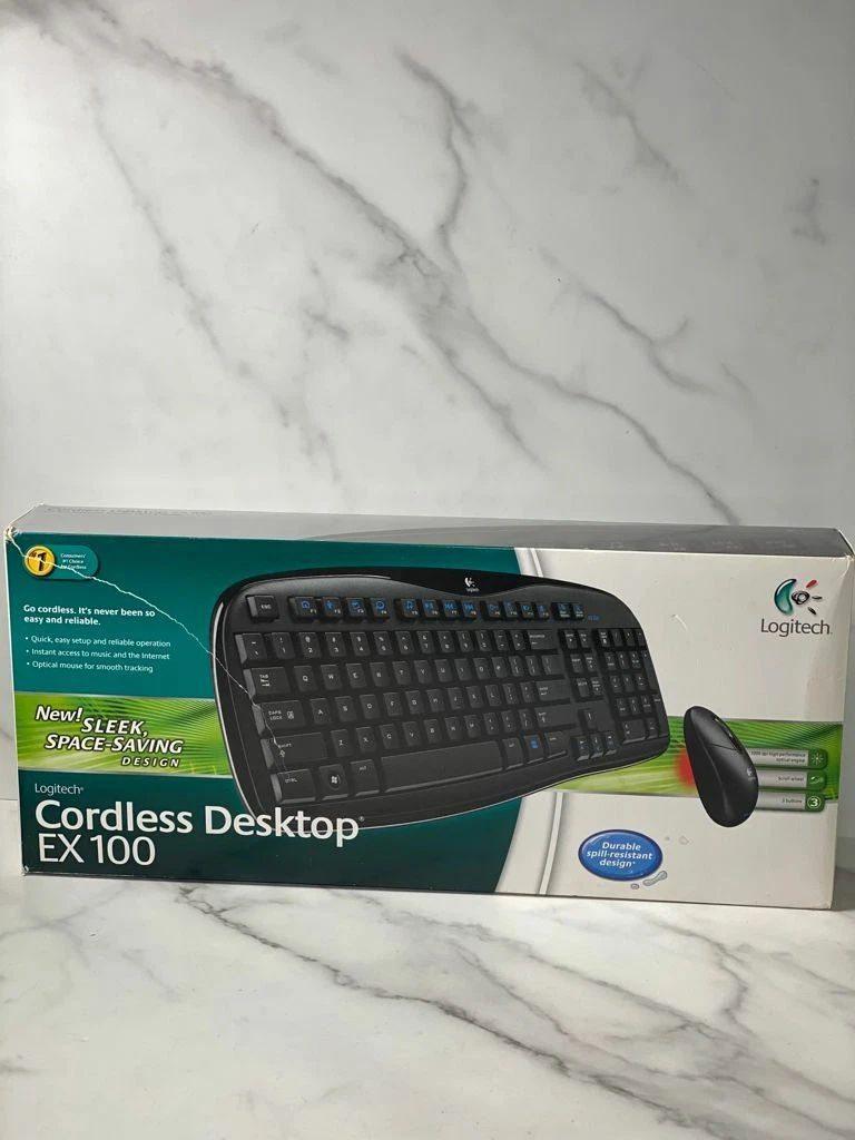 ロジクール EX100 コードレスデスクトップ EX-100 6g7v4d0 Logitech EX100 Black Cordless Desktop Keyboard, Optical Mouse