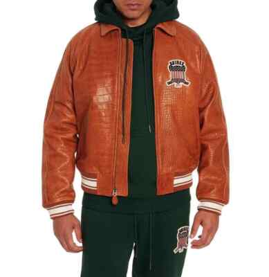 Herren Avirex echtes Rindsleder Flight American rostbraun Krokoprägung Lederjacke