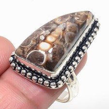 Natural Turritella Agate Gemstone 925 Sterling Silver Jewelry Ring Size 7 USA