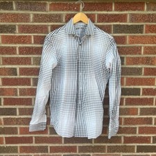 Express Gray and White Gingham Print Collared Button Down Dress Shirt