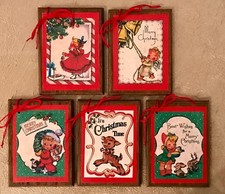 5  NEW  Handcrafted Wooden VINTAGE STYLE Christmas Ornaments/Hang Tags Set5