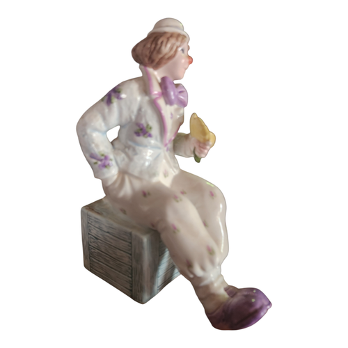 Vintage Schmid Music Box Clown With Flowers On Box Porcelain