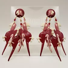 Vintage Lunch At The Ritz Parrot Dangle Gold Plated Pierced Earrings Statement