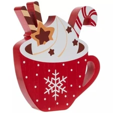 Hot Cocoa Mug Wood Christmas Tabletop Decor 8"