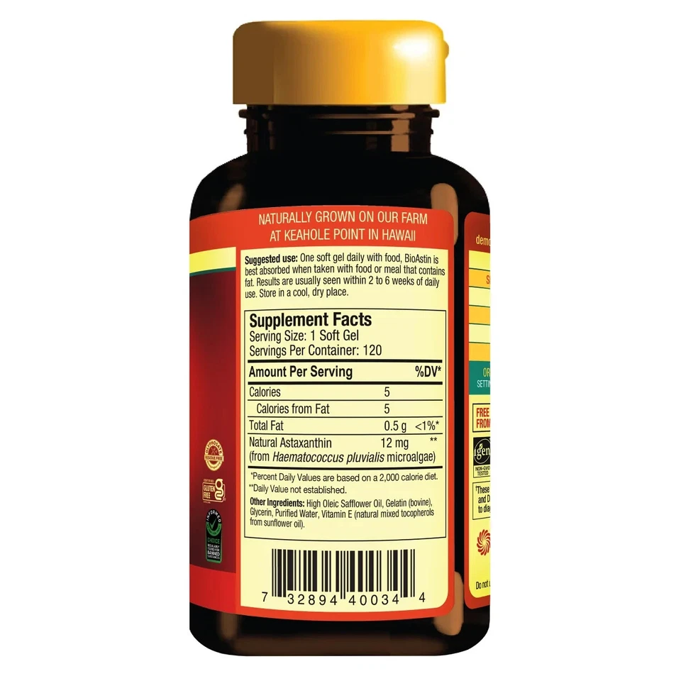 NUEVO BioAstin Astaxantina Hawaiana 12 mg., 2 x 120 Geles Blandos Exp 2027 Foto 3 de 4