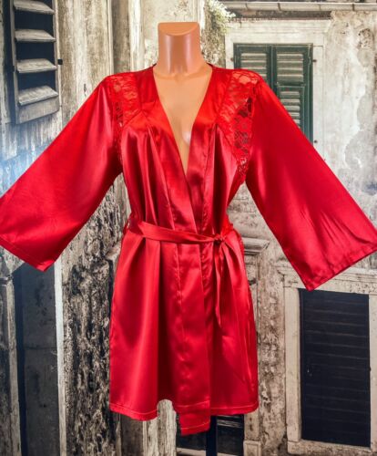 Red sexy sissy sliPpy soft polyester liquid satin dressing gown UK 14-16 R1939 - Picture 6 of 8