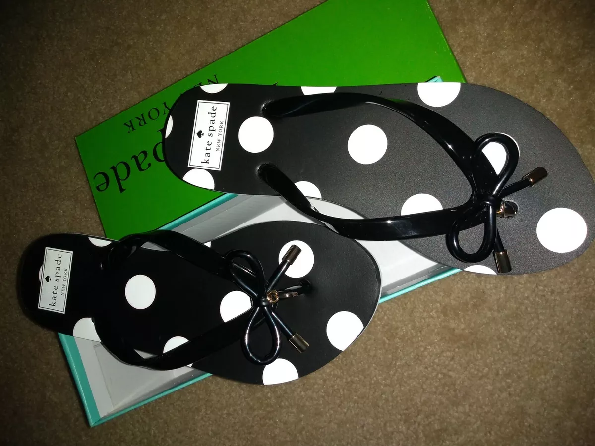 Kate Spade New York Black w White Polka Dot Flip Flop Sandal 6