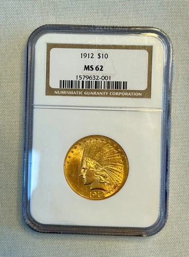 1912 $10 Gold Indian Head Coin NGC graded MS62 - a beautiful strike!