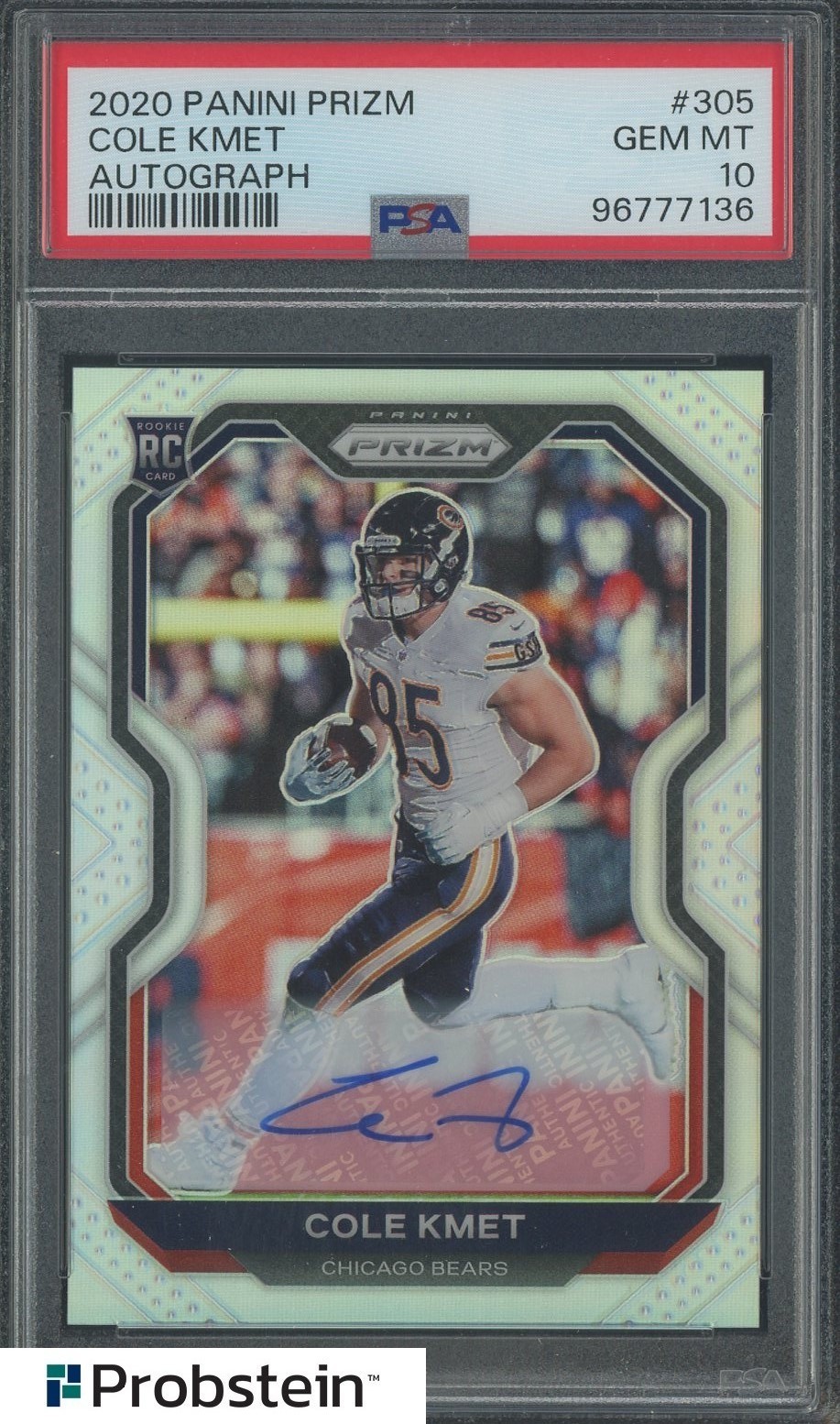 2020 Panini Silver Prizm #305 Cole Kmet Chicago Bears RC Rookie AUTO PSA 10 view 1