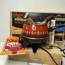 Vintage Retro Oster Electric Fondue Set Model Flame Red 681-47 - 10 Fork -Works