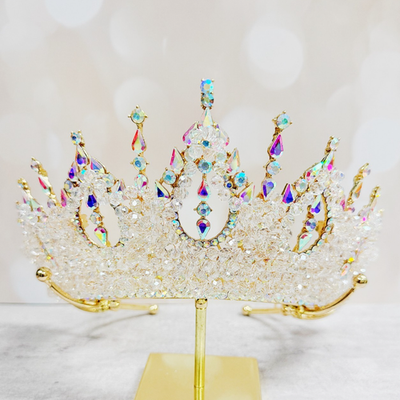 Gold Princess Crown, Prom headpiece, Bridal tiara, Diamond  display picture 1