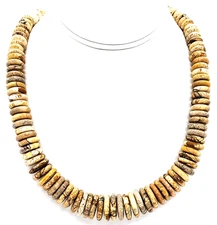 FAS Necklace Graduated Picture Jasper Disc Stone Chunky 22" Sterling 1901