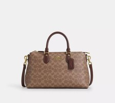 ☂️🍄Coach Georgia Satchel Bag In Signature Canvas Gold/Brown Black CR157