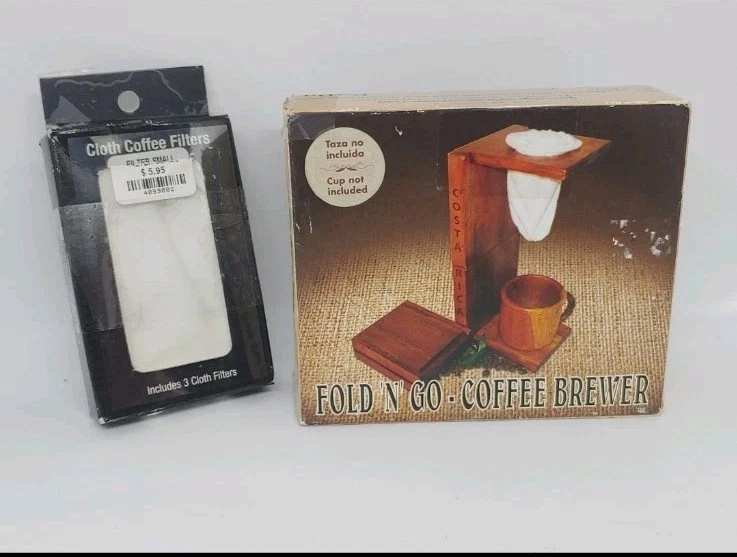 Portable Fold & Go Wooden Stand Coffee Maker and New Filters