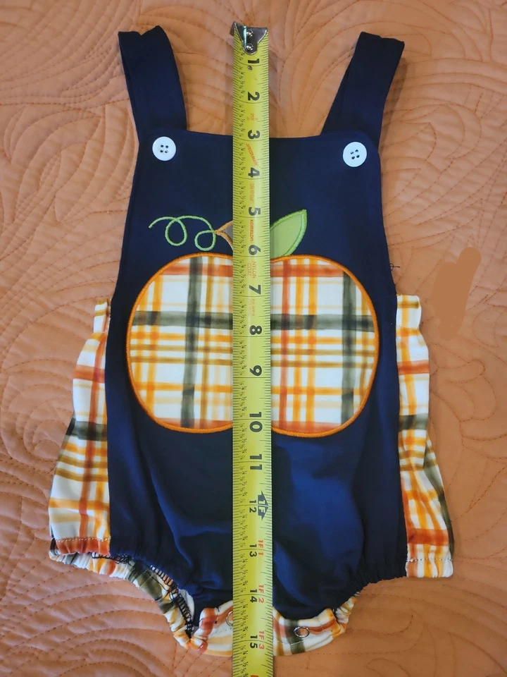 PUMPKIN Applique bubble Navy Orange plaid Boy's PUMPKIN PATCH PERFECT 9/12mo 12m - Image 4 of 4