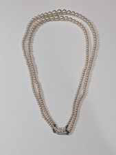 VTG Sterling Silver 925 White Pearl Beaded Necklace 16in Triple Strand Box Clasp