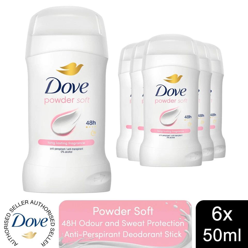 Dove Women Powder Soft Anti-Perspirant Deo Stick with 48H Protection 50ml, 6 Pk