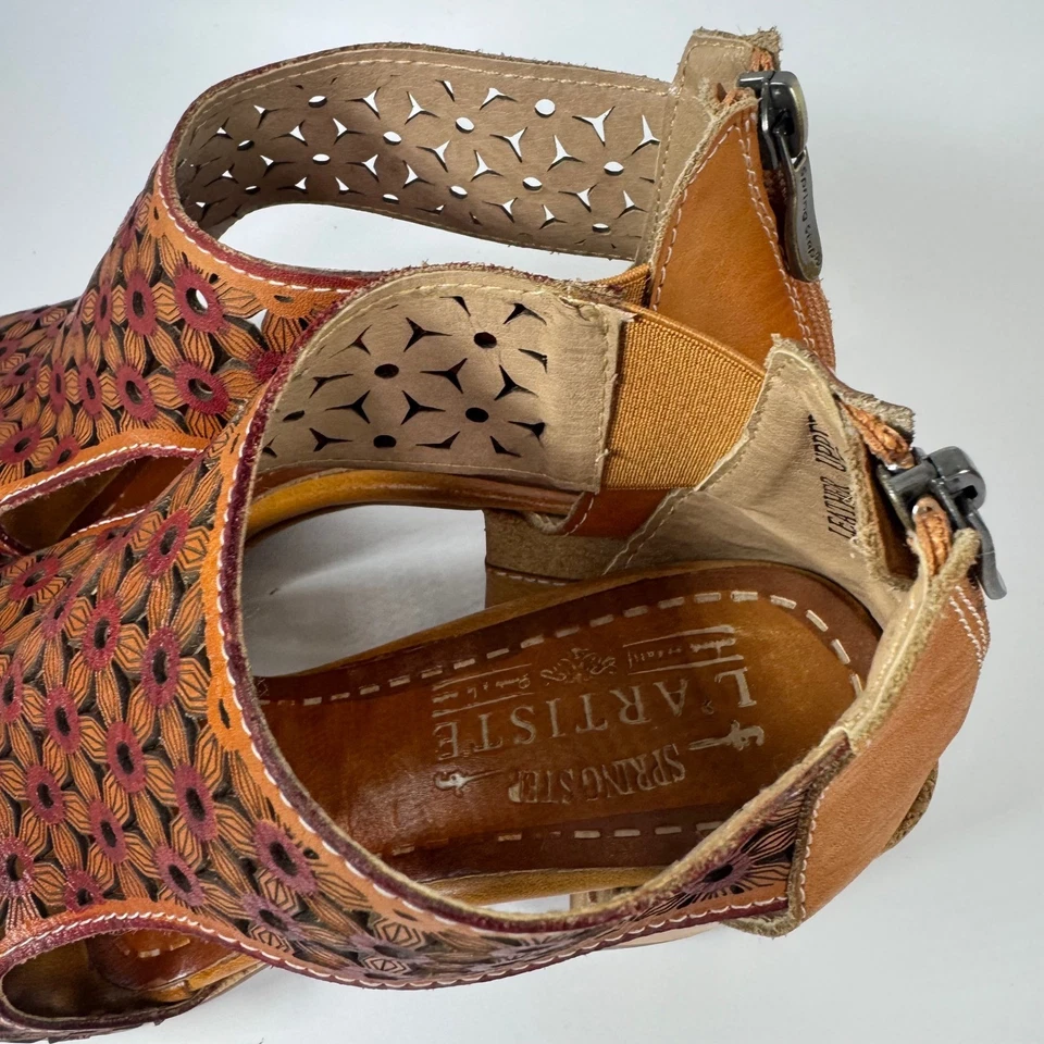 Spring Step L'Artiste Hibiskus Leather Floral Cutout Heel Sandals EU 39 US 8.5 - Image 4 of 4