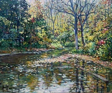 1930's Impressionist Summer Pool Clarence W. Snyder 1873-1948, listed PA artist