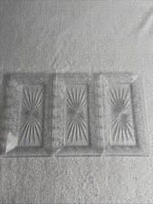 Shannon Crystal By Godinger Dublin Crystal Rectangular Trays 12" x 6.5" Set Of 3