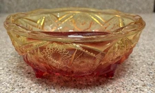 Vintage MCM 1950s Jeanette Glass Amberina Red Three Toed Footed Bowl 7" Diameter