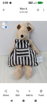 Tan brown White Striped Mouse Kangaroo Aardvark Plush Hang Loop Thread Eyes 