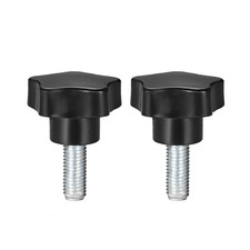2 Pcs Star Knobs Grips M12 x 35mm Male Thread  Steel Zinc Stud Black PP
