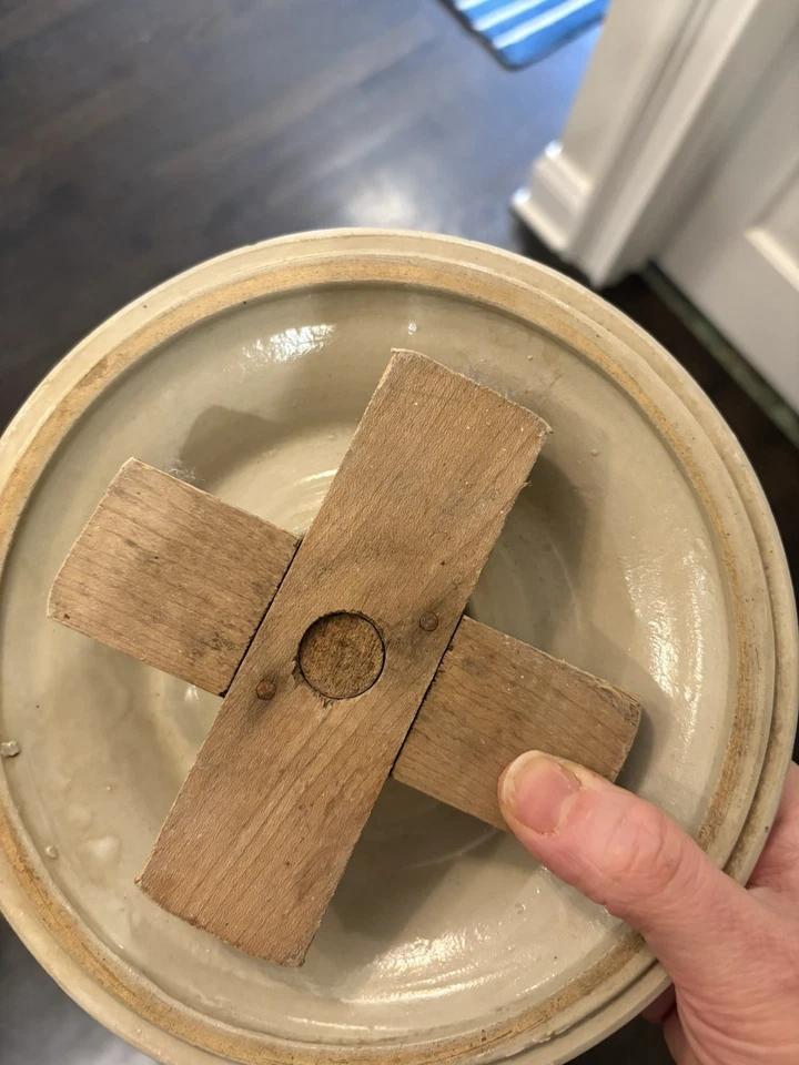 Red Wing Early 1900s Antique Stoneware 3 Gallon  Crock Butter Churn Plunger Lid - Image 3 of 4