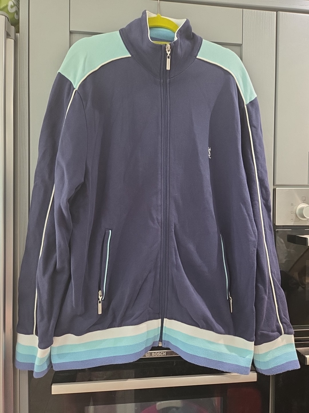 SAINT LAURENT YSL GIACCA COTONE FELPA CON ZIP XL BLU NAVY VINTAGE