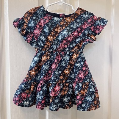 Janie and Jack Diagonal Floral Stripe Ruffle Dress Girls Size 18-24 Months