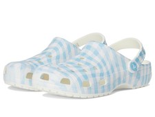 Crocs Womens' Classic Graphic Clogs - Gingham Blue/White