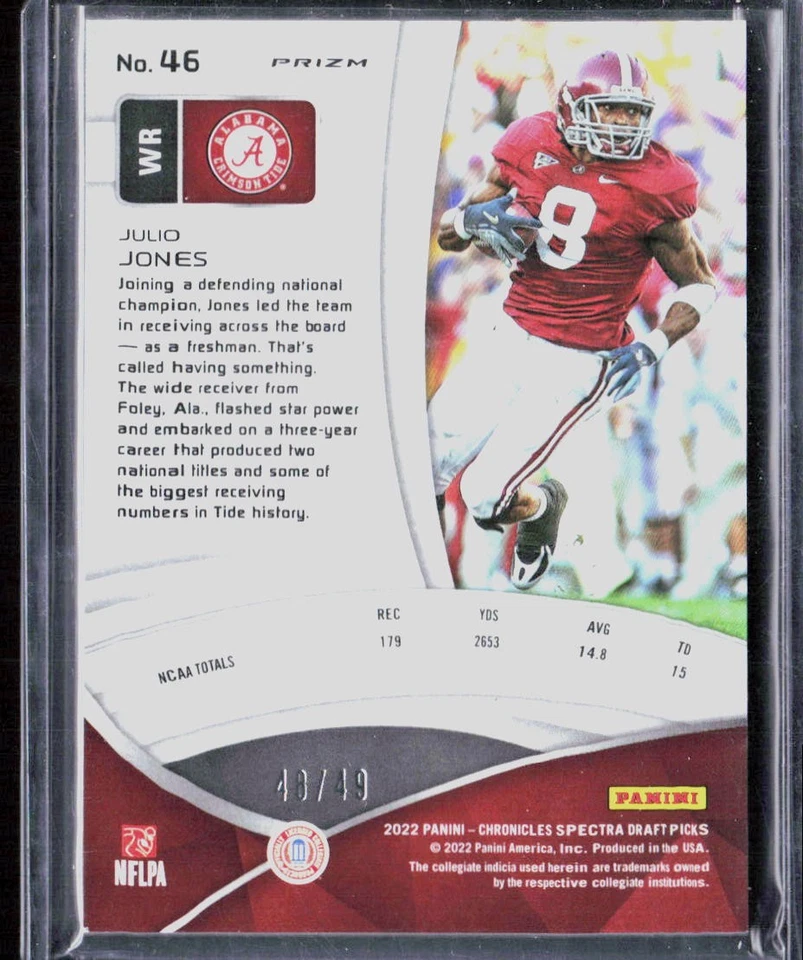 2022 Panini Chronicles Draft Picks #46 Julio Jones Spectra Neon Green #/49 - Image 2 of 2
