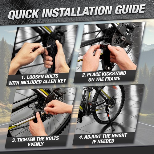 Adjustable Bike Kickstand for Adult – Fits 22" 24" 26" 13-15.7", Black  - Picture 6 of 9