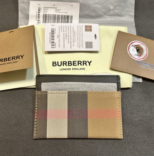 BURBERRY SANDON CANVAS and LEATHER CHECK CARD HOLDER CASE WALLET ~FAST SHIPPING
