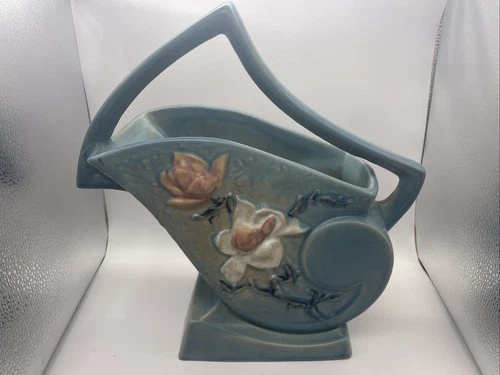 Vintage Roseville Magnolia Blue Pink 386-12" Large Handheld Vase Planter 12”