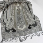 Gray Black and Beige Paisley Boho Fringe Scarf Wrap 20"x80" — photo 3
