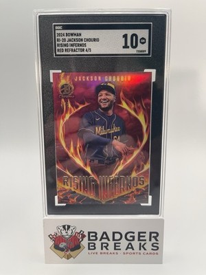 2024 Bowman Rising Infernos Jackson Chourio Red Refractor 4/5 SGC 10 Brewers LM