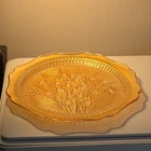 Vintage Jeanette Carnival Glass Marigold Iris & Herringbone Sandwich Plate 12"