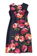 Vince Camuto Women Floral Pencil Dress 8 Dark Blue Sleeveless Knee Length Sheath