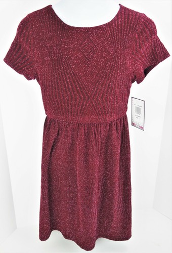 Trixxi Girl Burgundy Berry Red Casual Party Dress Stretch Sparkle Short Sleeves