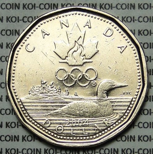 Canada 2004 Lucky Loonie Olympics $1 dollar coin Olympics flame logo circulated