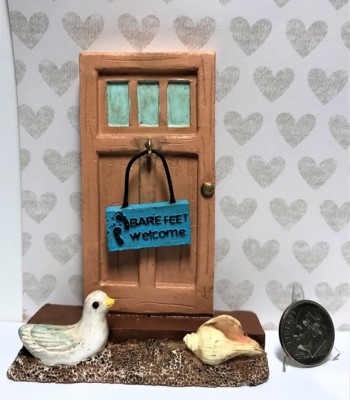 Dollhouse Miniature Doorway - Beach Scene with Removable Sign - Approx. 3-1/2'' H