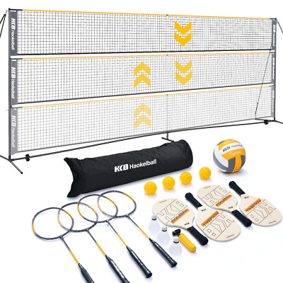 22FT Portable Pickleball Badminton Volleyball Net Set with Bag Adjustable Height