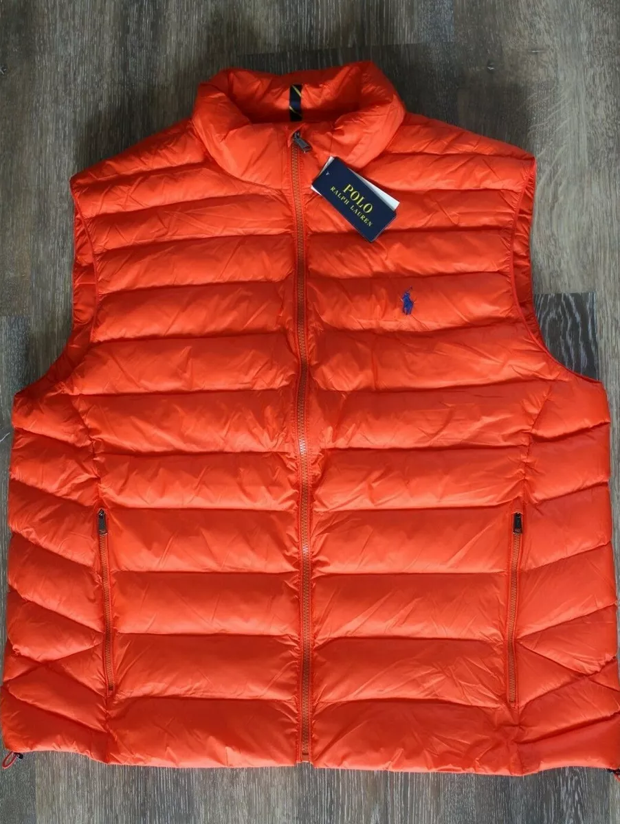 NWT Polo Ralph Lauren Men's Big Tall Packable Quilted Down Vest Orange 3XB