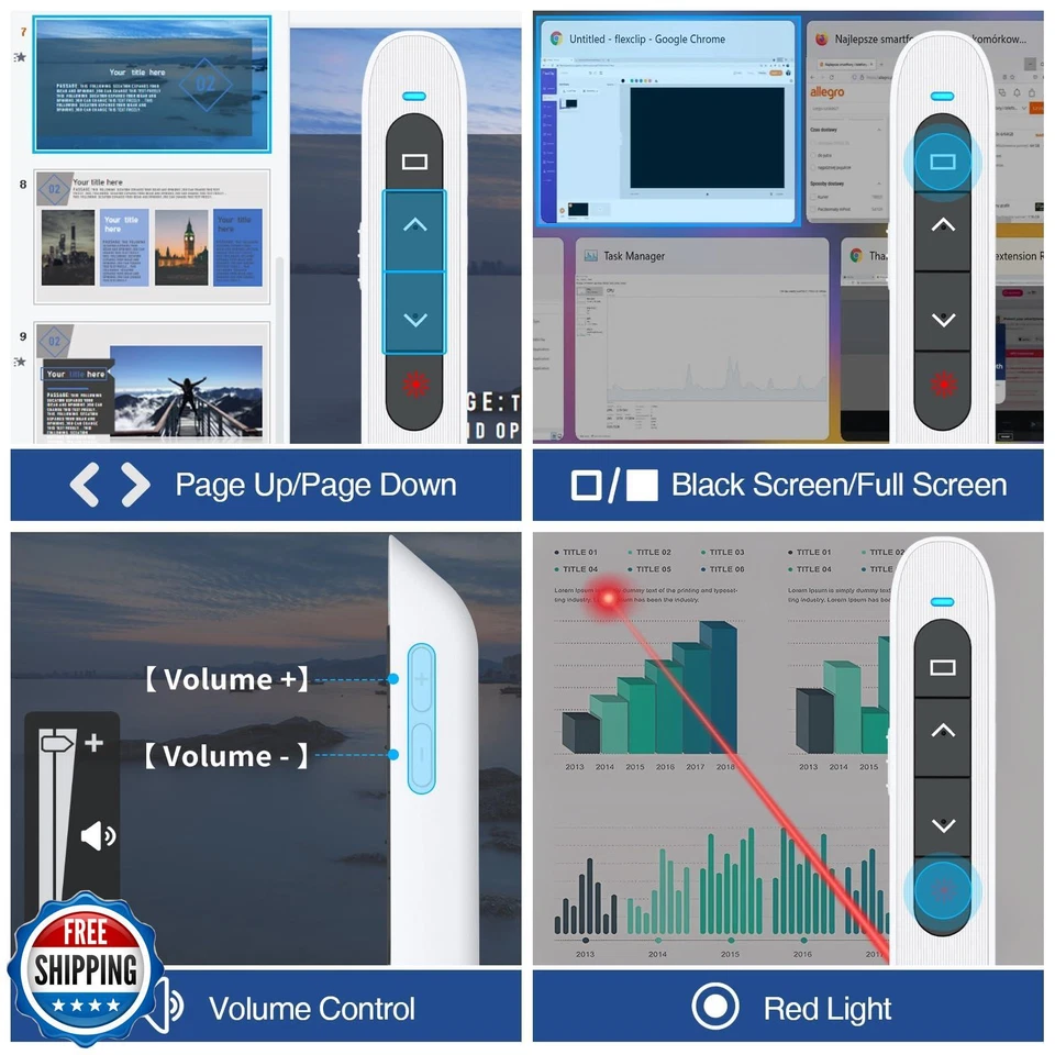Rechargeable USB-C Wireless Presentation Remote with Volume - 2.4GHz PPT - Image 4 of 4